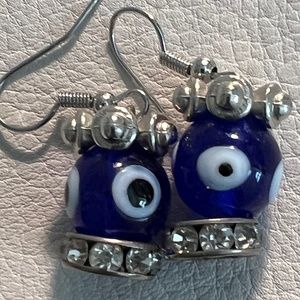 Greek Evil Eye Cobalt Blue Bling Earrings One of a Kind!